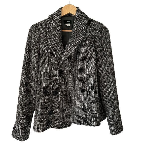 J. Crew Black and White Wool Alpaca Blend Tweed Pea Coat Blazer Size 6 - Picture 1 of 10